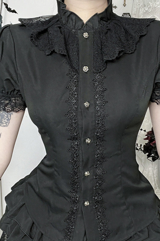 Lace Panel Fitted Gothic Blouse