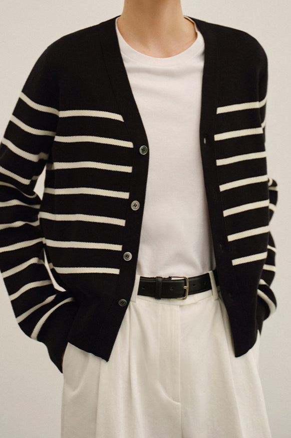 Colorblock Knit Striped V Neck Cardigan for Stylish Layering