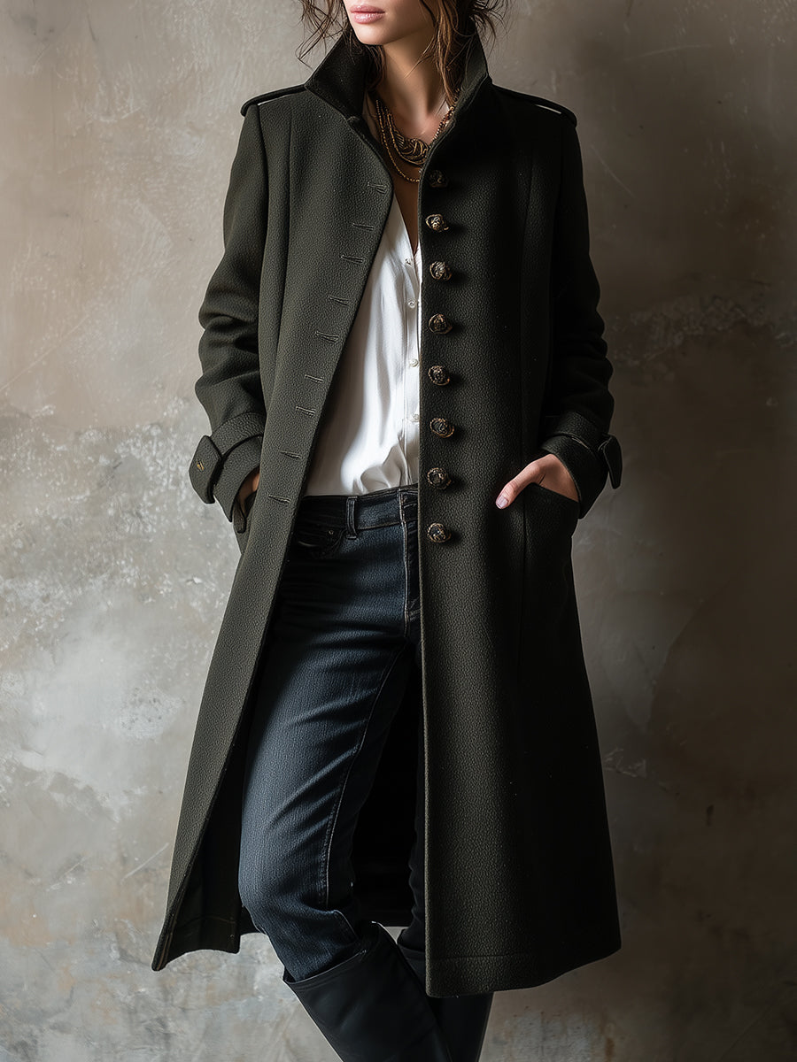 Retro British Style Single-breasted Wool Mid-length Coat
