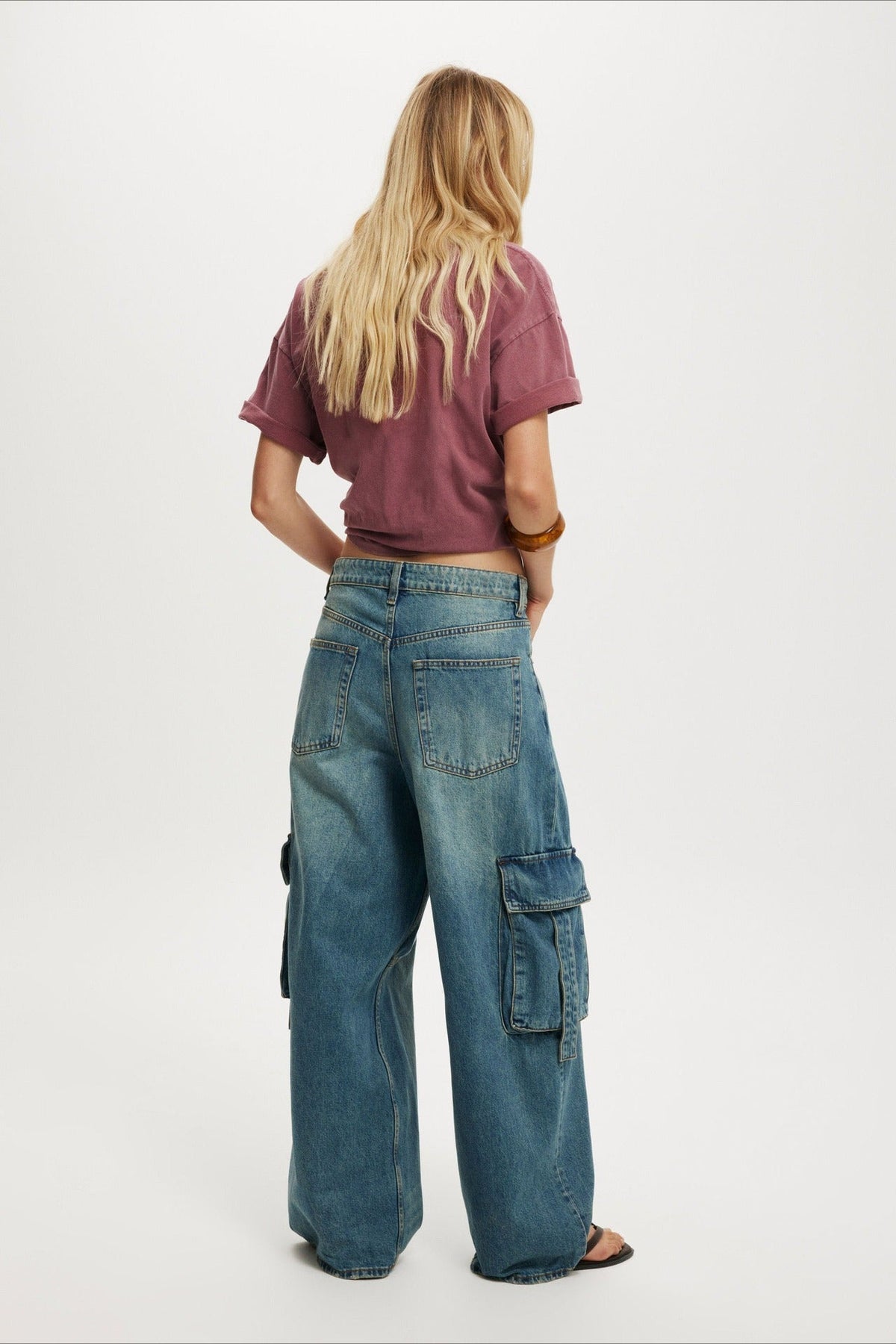 Vintage Washed Loose Wide Leg Cargo Jeans