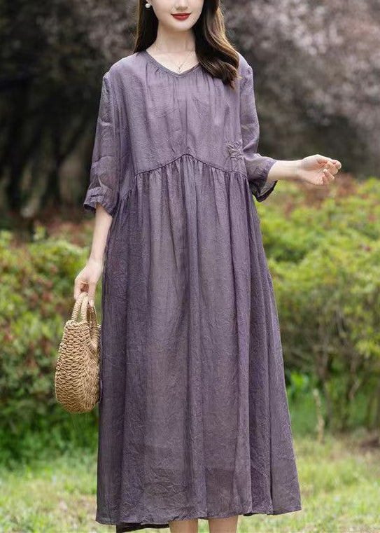 Crinkled Textured Empire Waist Three Quarter Sleeve Midi Dress - View 2