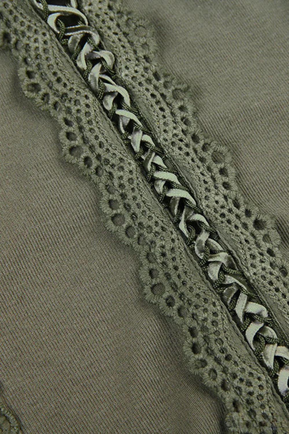 Lace Trim Tie Trendy Front Long Sleeve Blouse