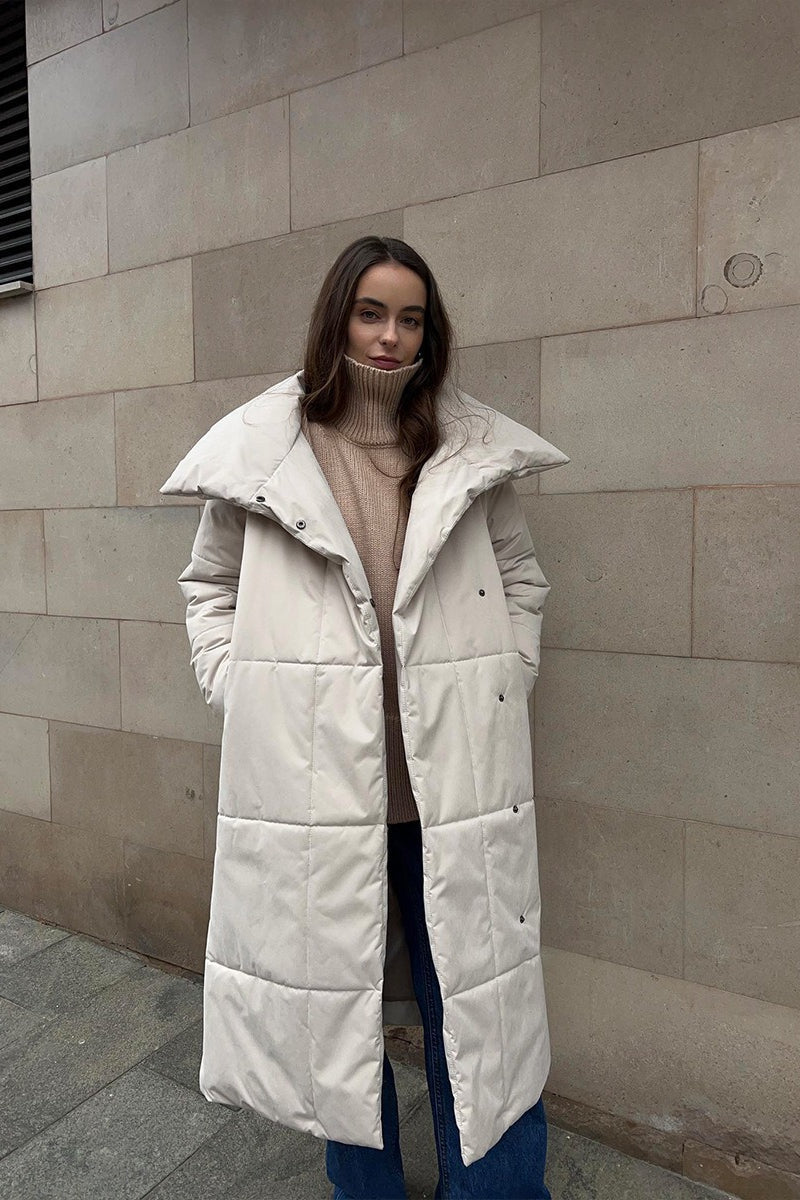 Long Stand Collar Relaxed Quilted Puffer Jacket 10