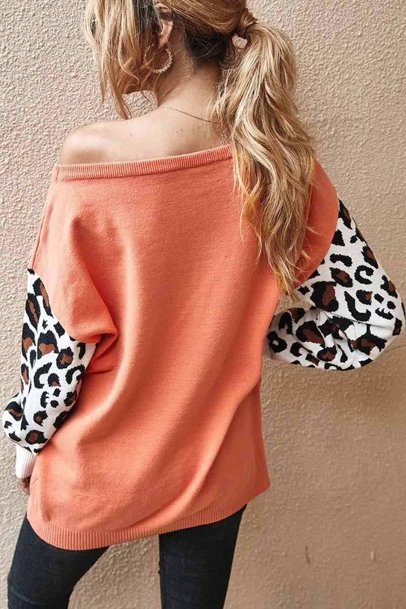 Leopard Acrylic Crew Neck Long Sleeve Sweater(4 Colors)