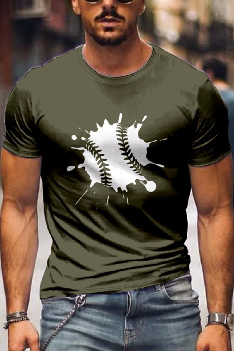 Men's Fashion Washing Short Sleeve Baseball Printed T-shirt Fashionpara