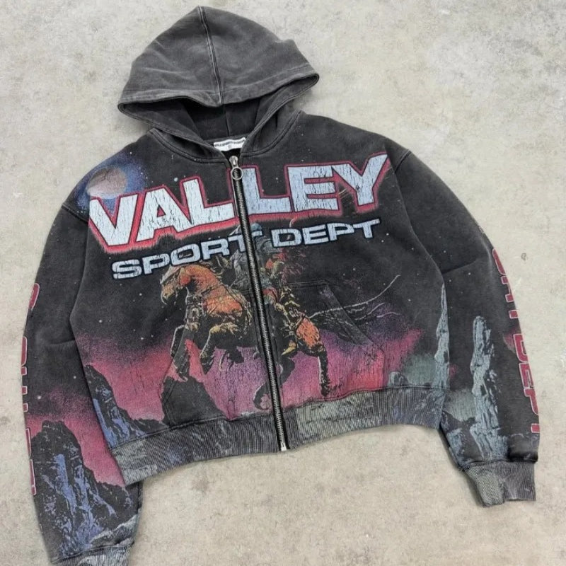 Gothic Print Zipper Hoodie