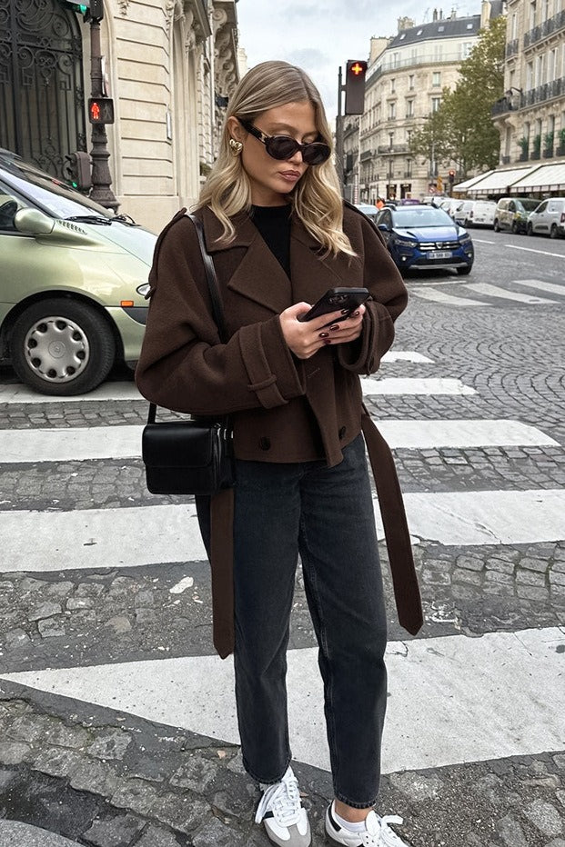 Cropped Double Breasted Belted Wool Jacket 4