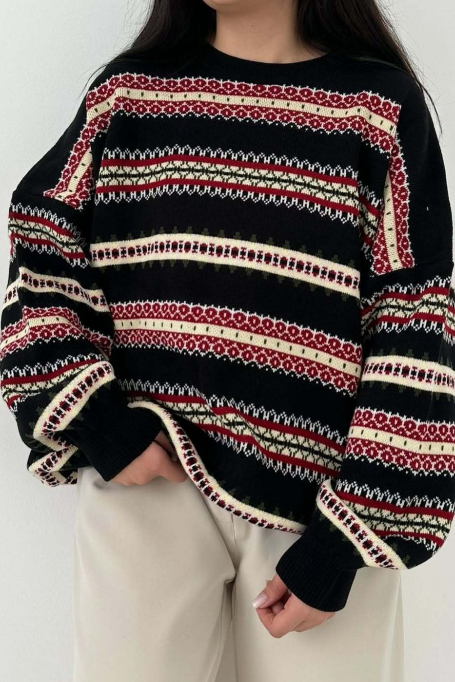 PrincessAce Fair Isle Color Block Knit Sweater for Style
