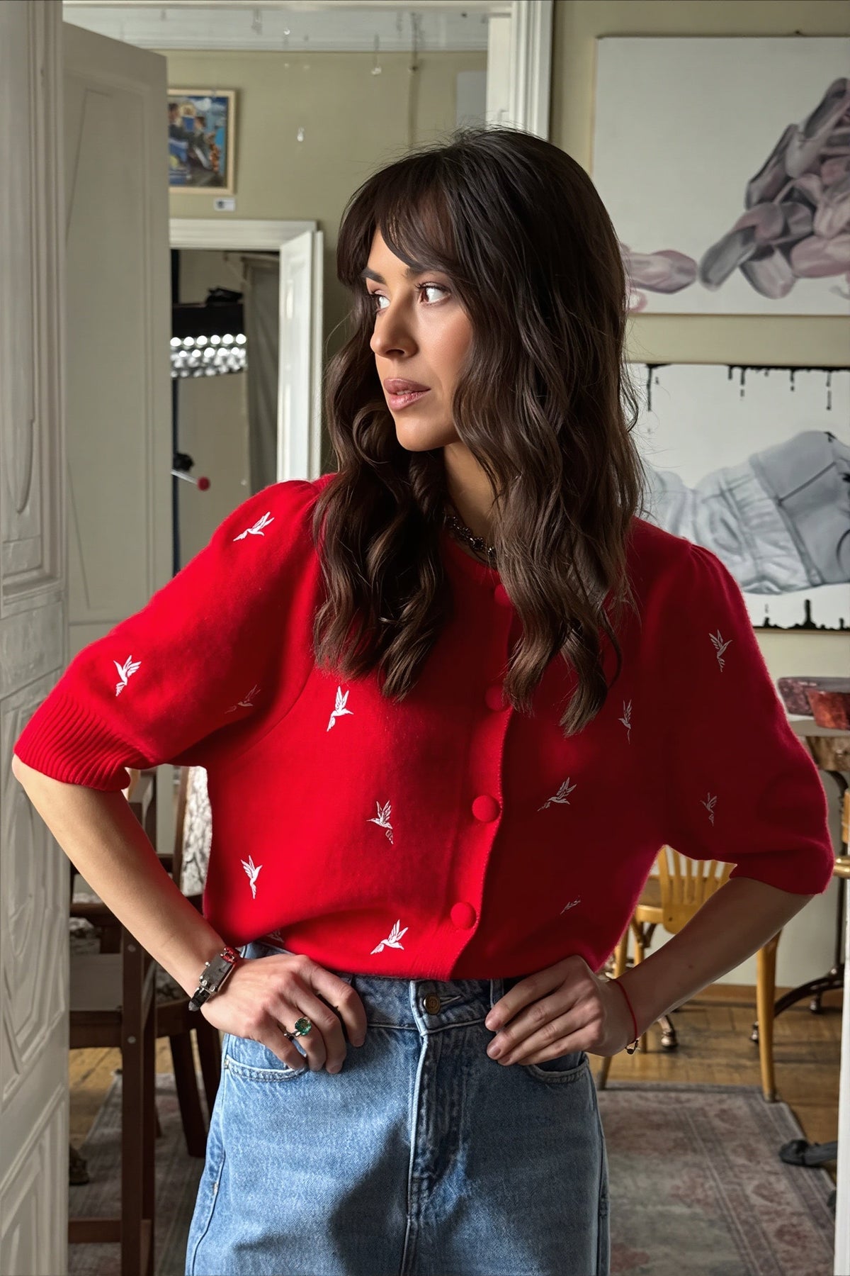 Floral Embroidered Short Sleeve Cardigan