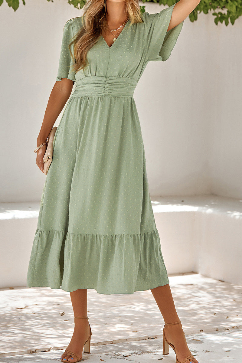 V Neck Ruffle Sleeve Long Dress