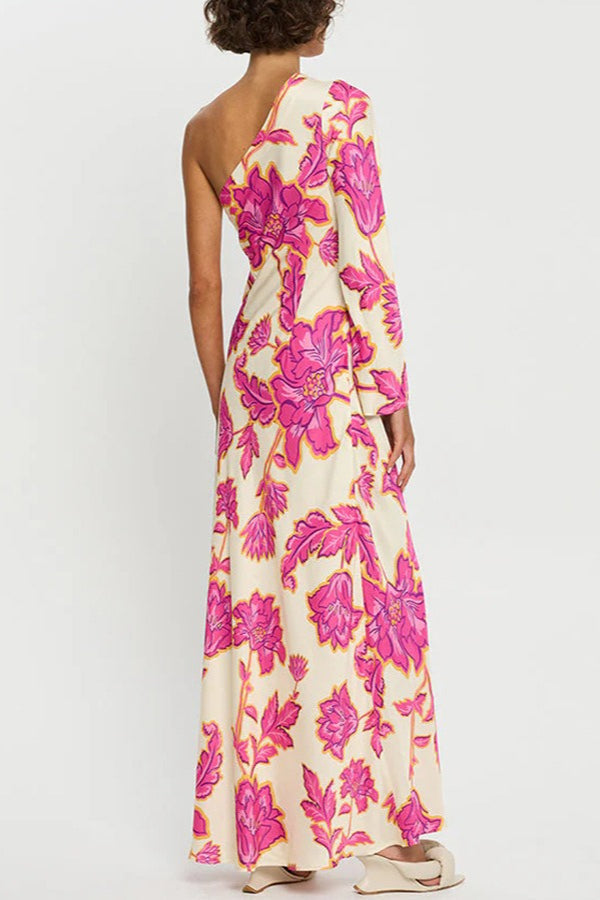 Floral Print One Shoulder Mermaid Maxi Gown