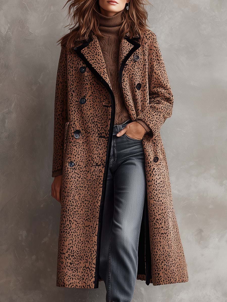 Contrast-trimmed Animal-print Textured-knit Coat - Fashionpara
