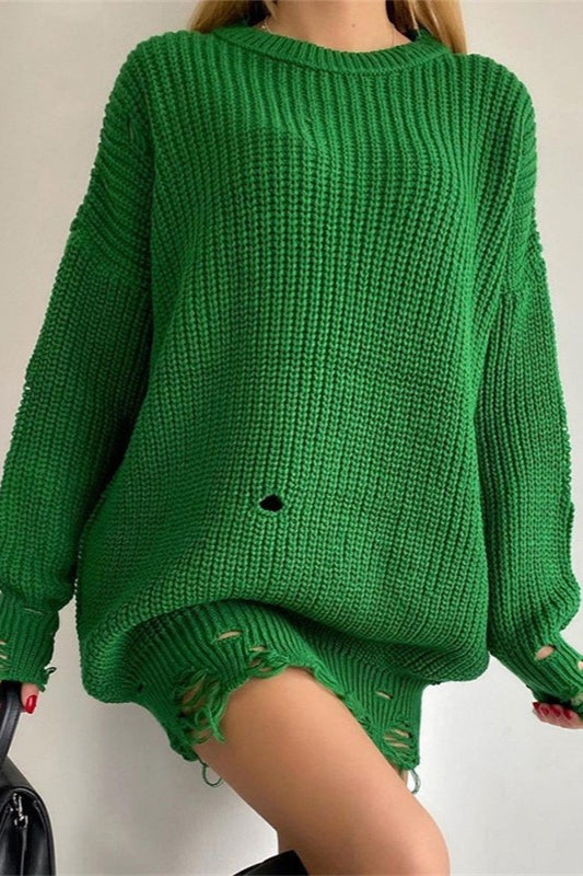 Distressed Hem Turtleneck Oversized Knit Sweater 12
