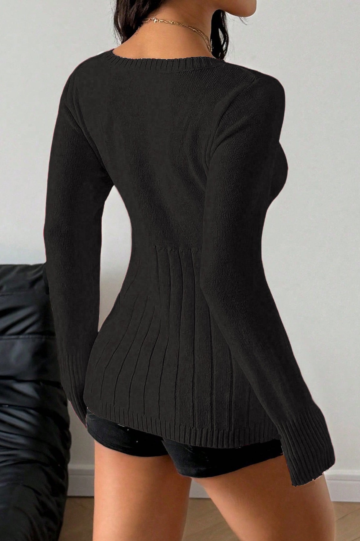 Cable Knit Square Neck Button Detail Sweater 13