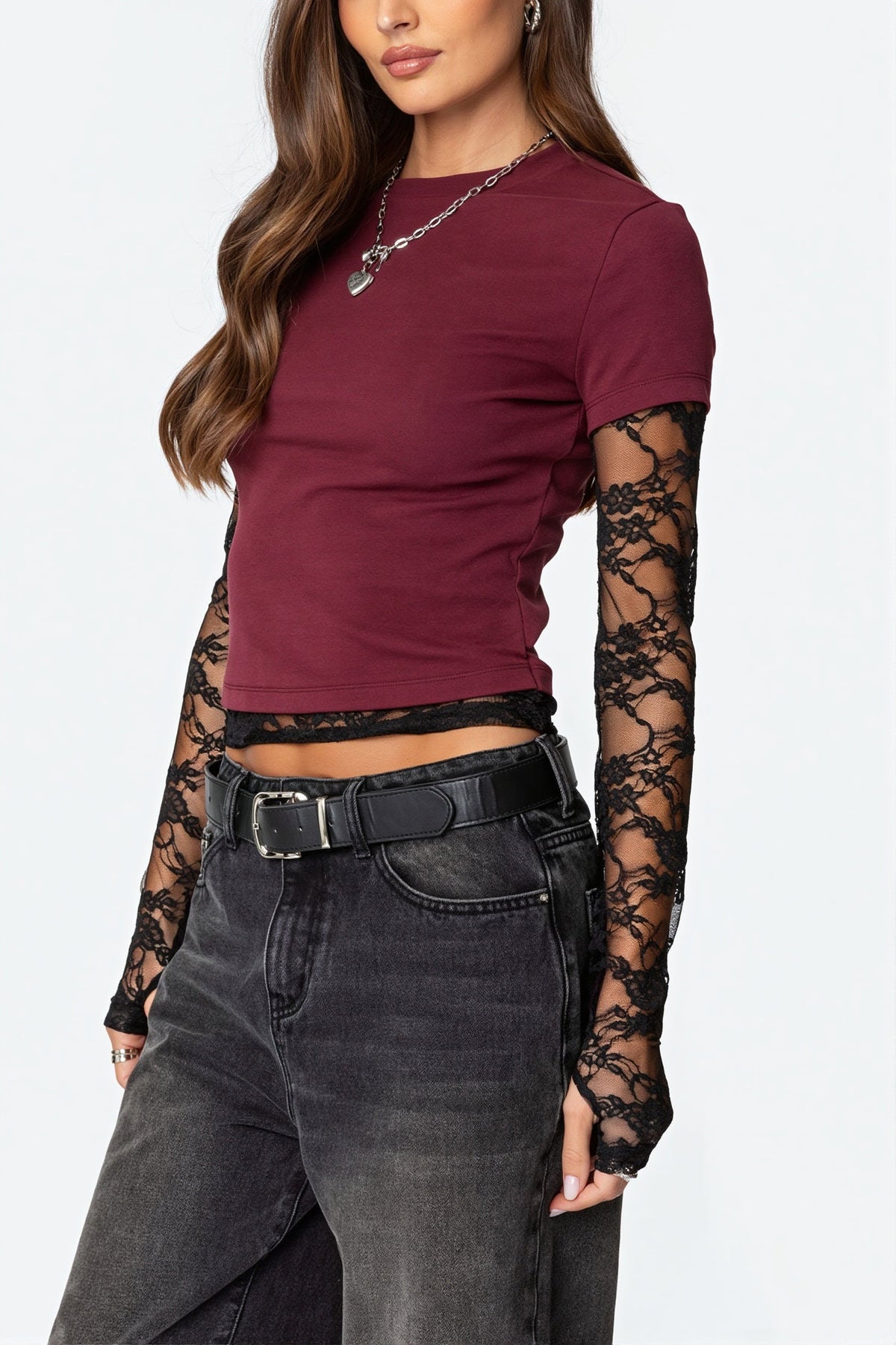 Lace Layered Long Sleeve Blouse