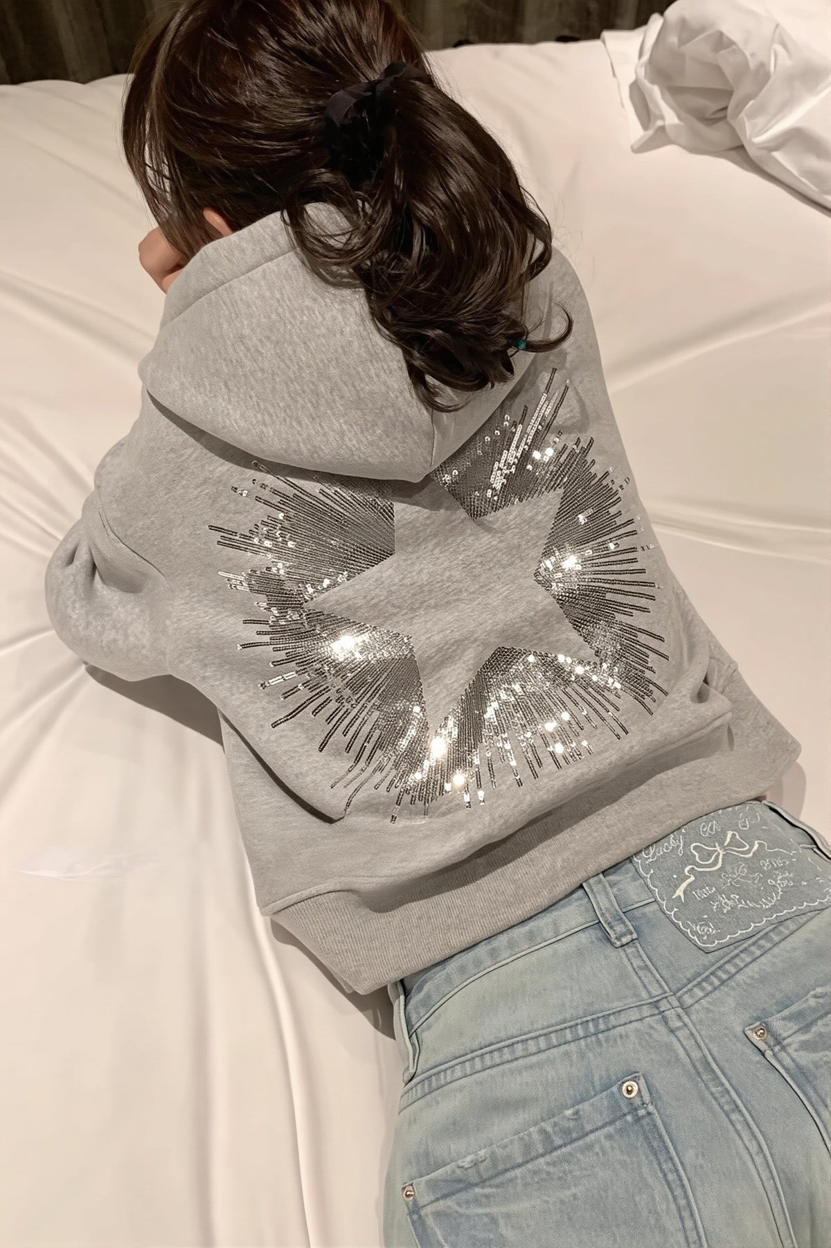 Sequin Star Cropped Pullover Hoodie 3