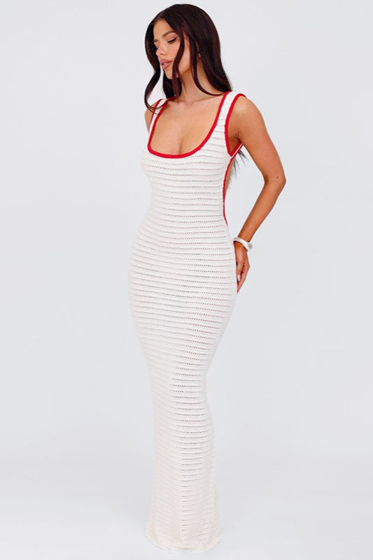 Crochet Knit Scoop Neck Sleeveless Bodycon Maxi Dress 6