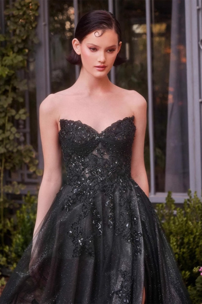 Glitter Tulle Strapless Sweetheart Lace Ball Gown 2