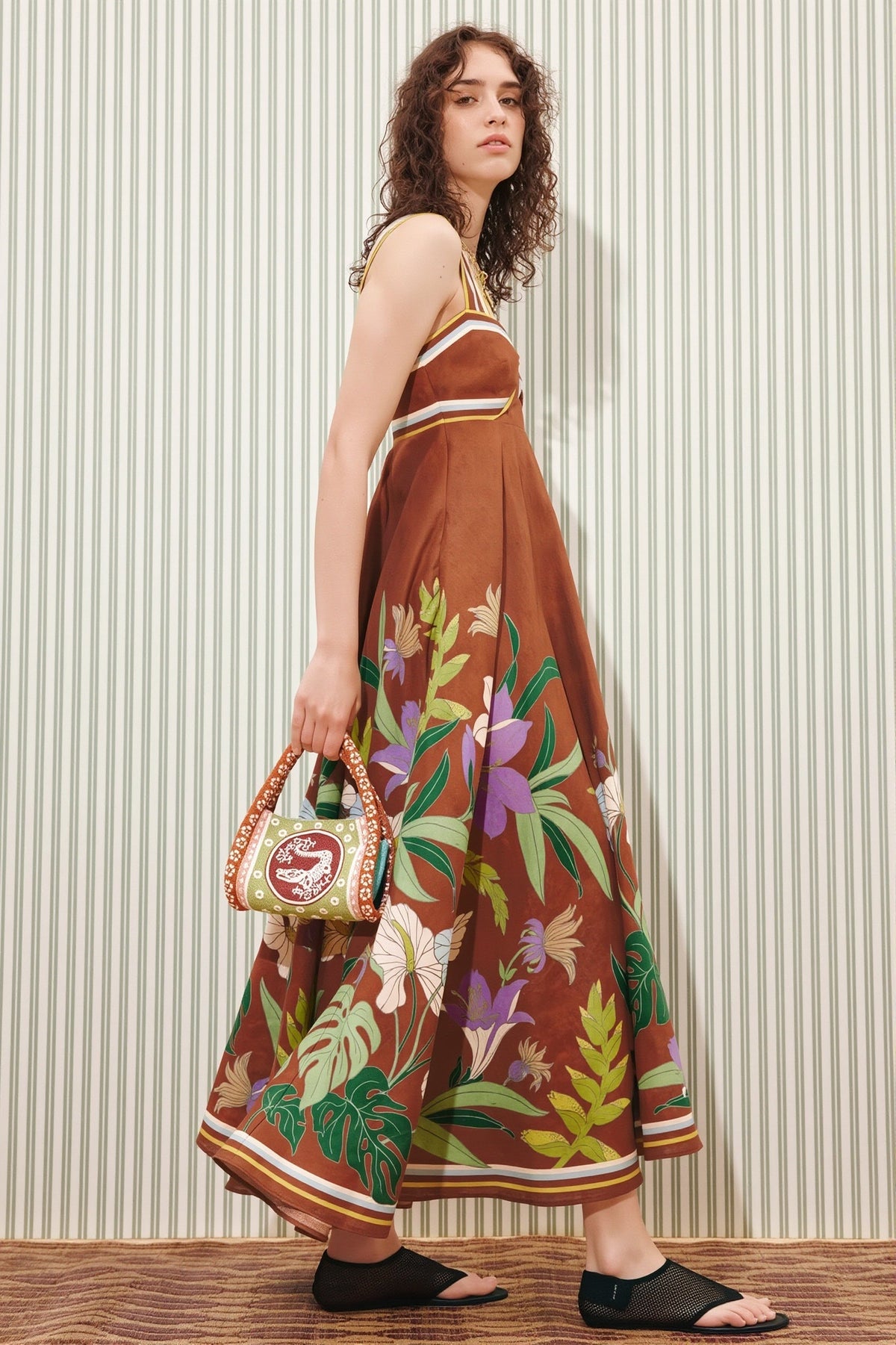 Floral Border Twist Front Fit and Flare Maxi Dress 2