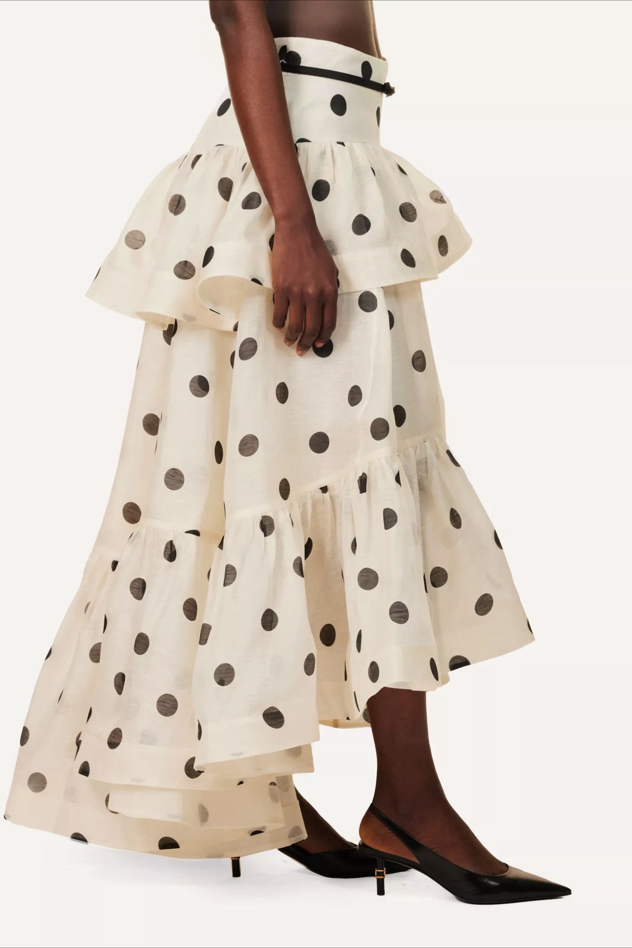 Tiered Ruffle Polka Dot Midi Skirt - Fashionpara