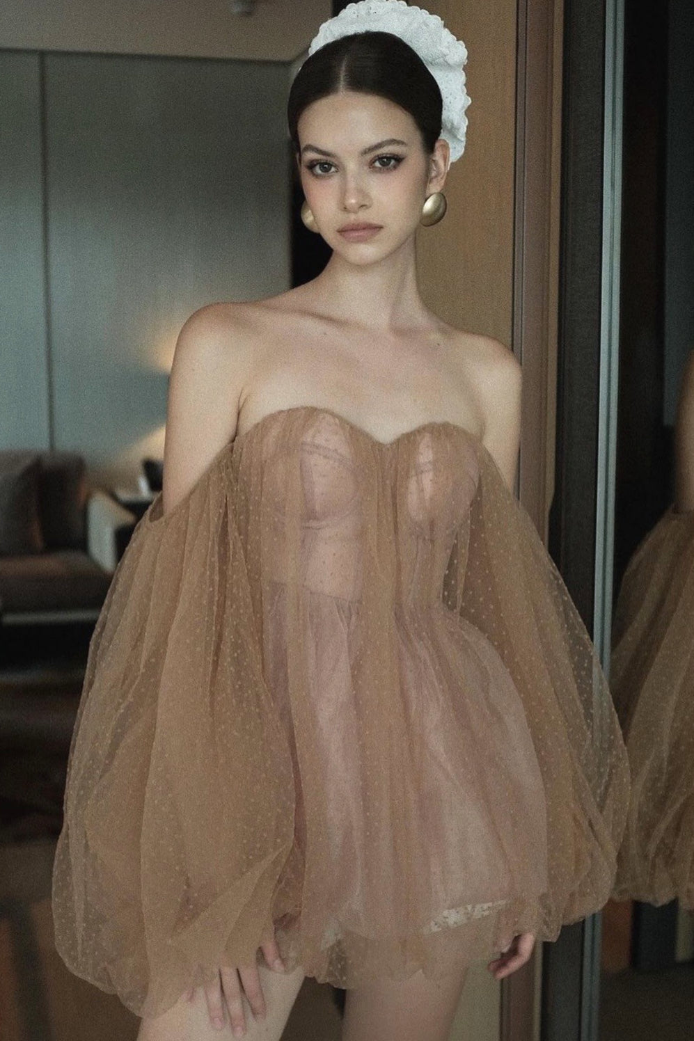 Sweetheart Off Shoulder Puff Sleeve Tulle Mini Dress