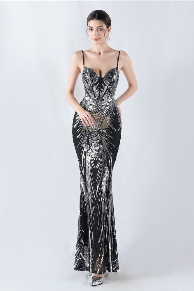 Sequin Spaghetti Strap Sweetheart Mermaid Formal Gown - View 13