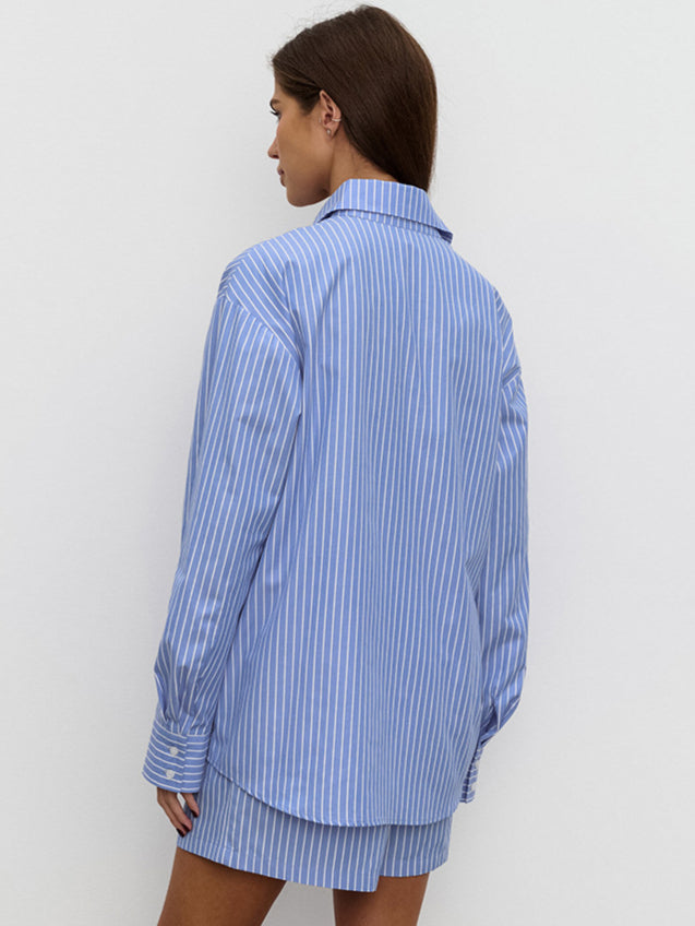 Chic Striped Cotton Casual Set Blouse