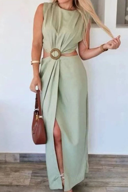 Round Neck Sleeveless Cutout Twist Maxi Dress