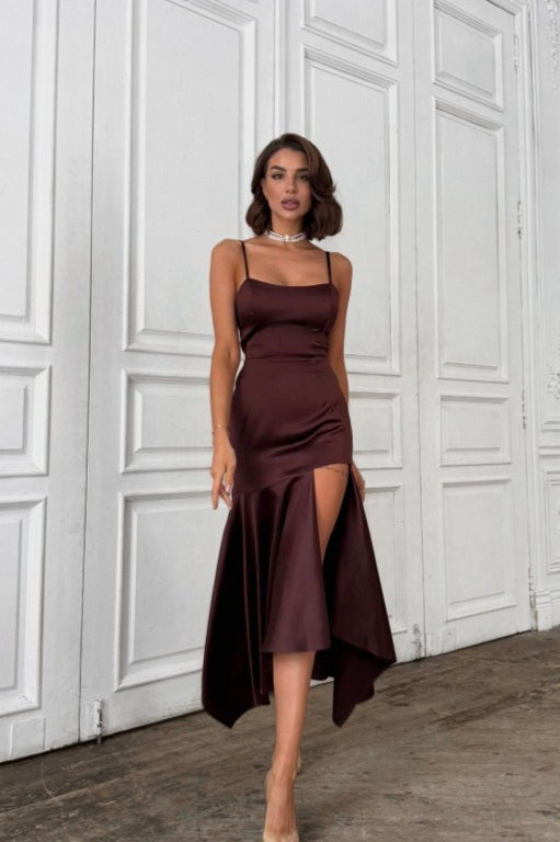 Elegant Split Bodycon Long Mesh Strapless Formal Dress