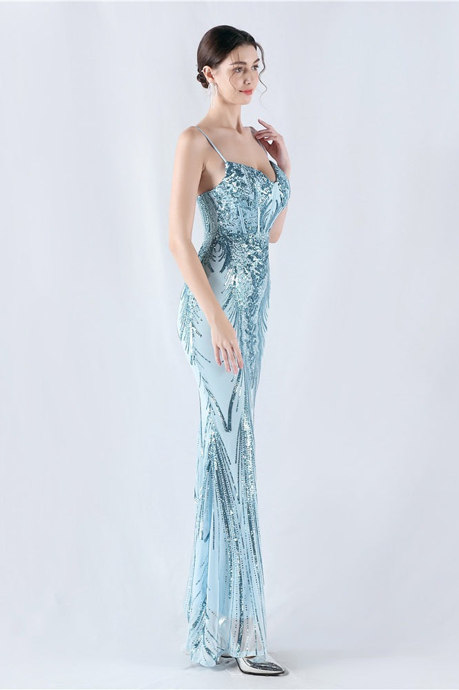 Sequin Spaghetti Strap Sweetheart Mermaid Formal Gown - View 3