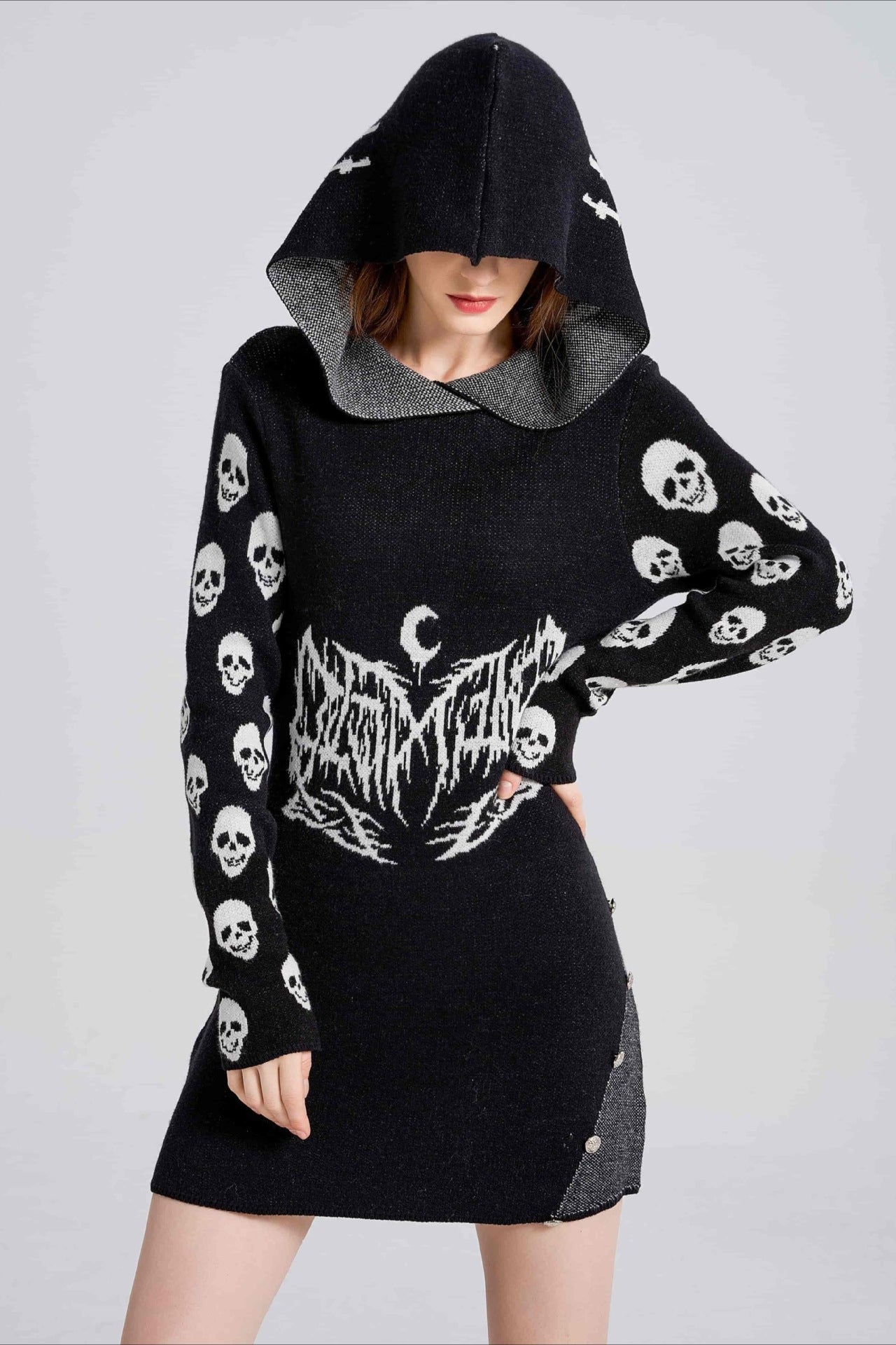 PrincessAce Gothic Skull Knit Sweater with Hooded Design