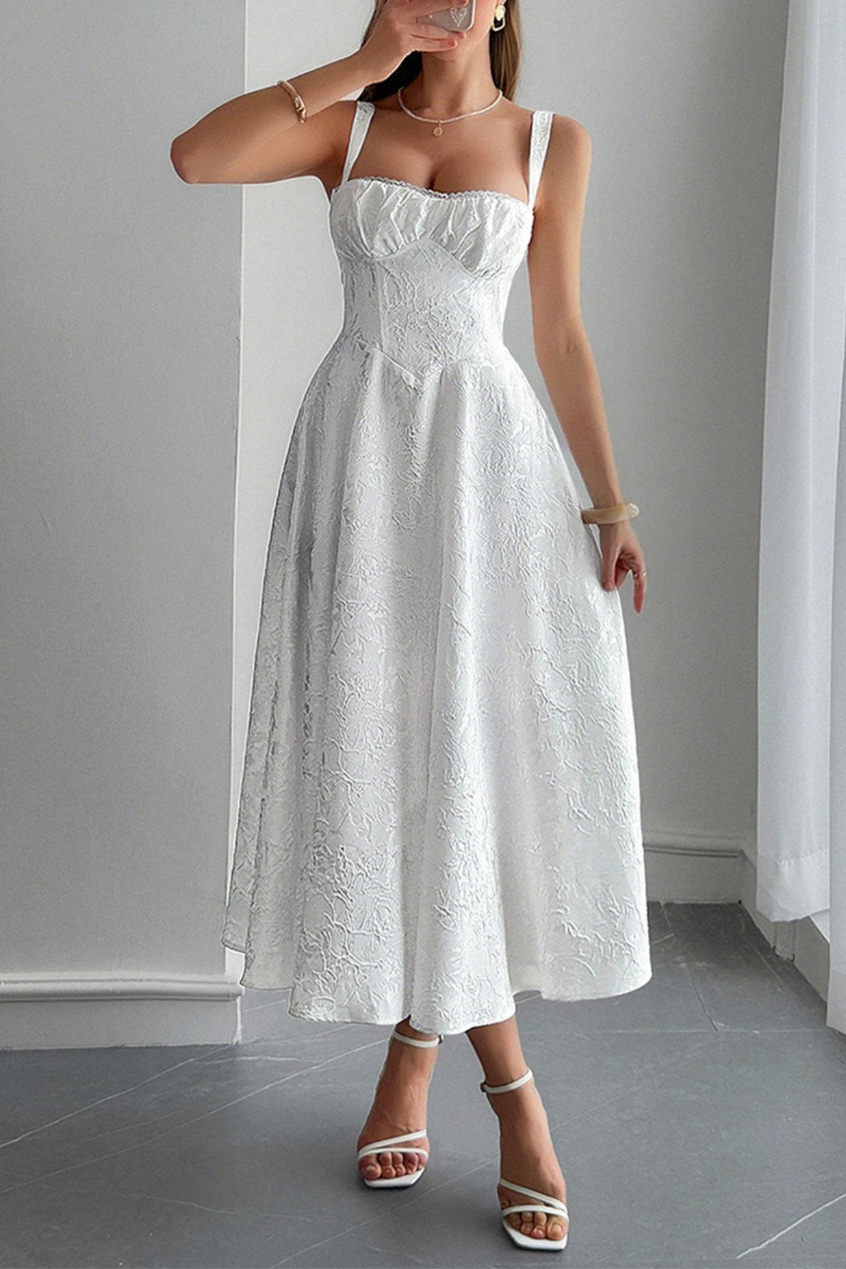 Spaghetti Strap Jacquard Maxi Formal Dress