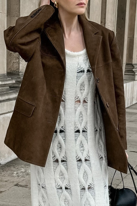 Vintage Suede Lapel Long Jacket