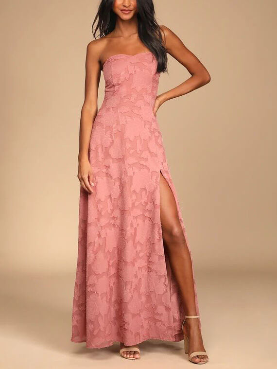 Evening Gown Strapless Slim Fit Slit Maxi Dress - Fashionpara