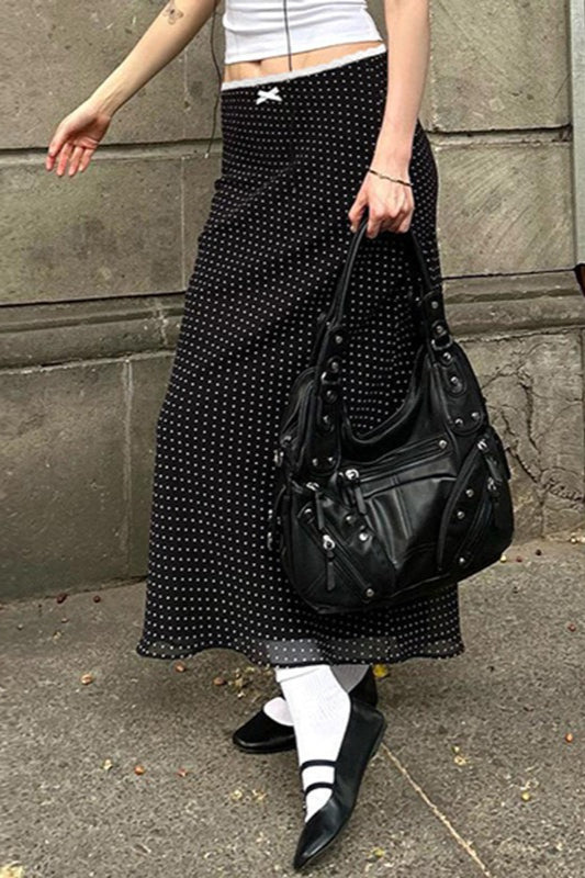 Lace Trim Polka Dot Bodycon Skirt - Fashionpara