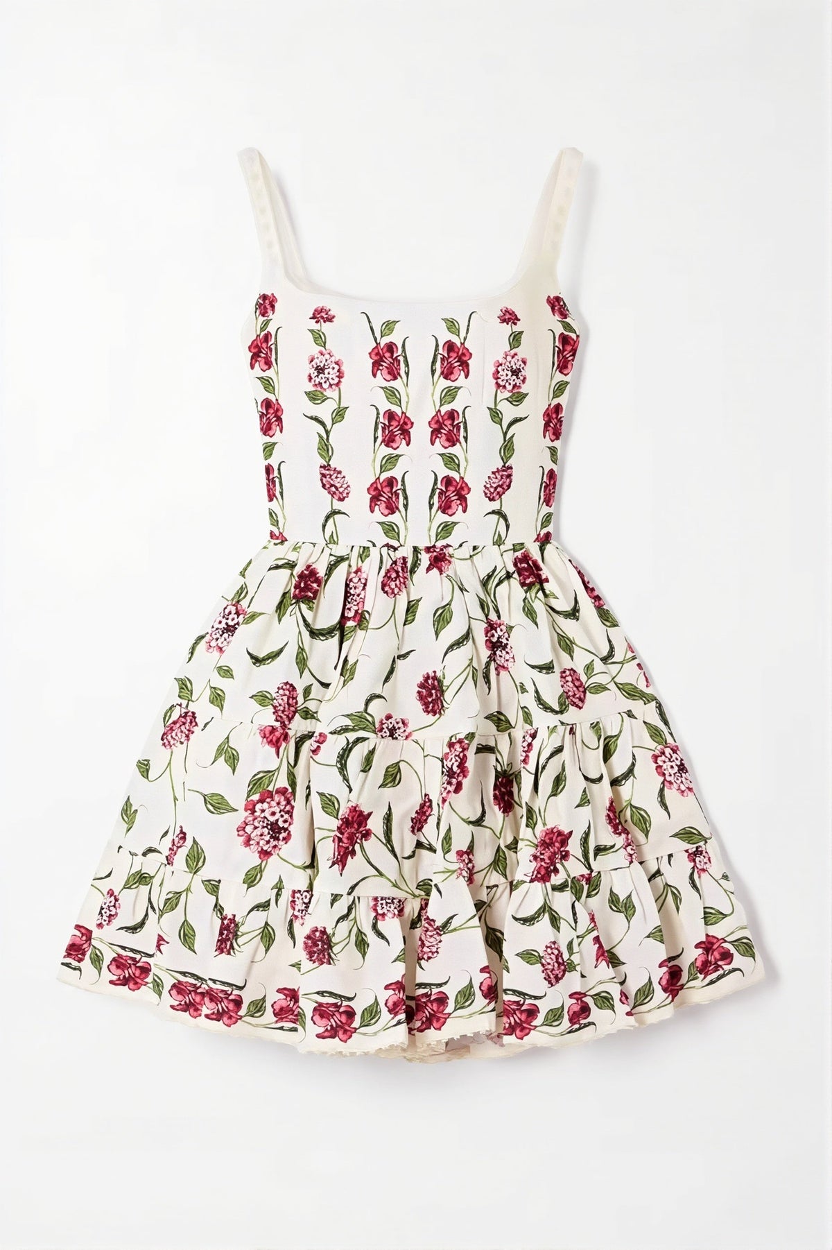 Floral Square Neck Lace Trim Tiered Mini Dress 4