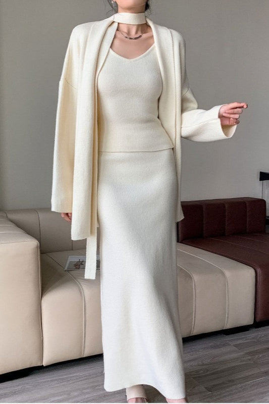 Chic Ribbed Knit Cardigan and Wide-Leg Pants Set