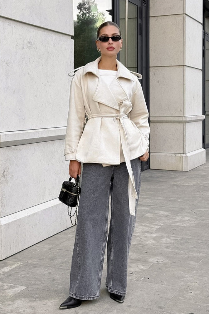 Suede Solid Tie Waist Thickened Warm Coat 8