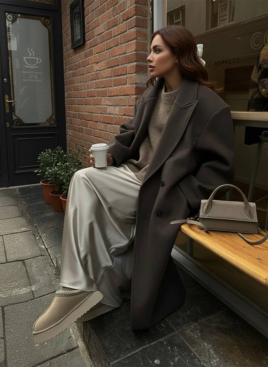 Solid Double-Breasted Turn-Down Overcoat - Fashionpara