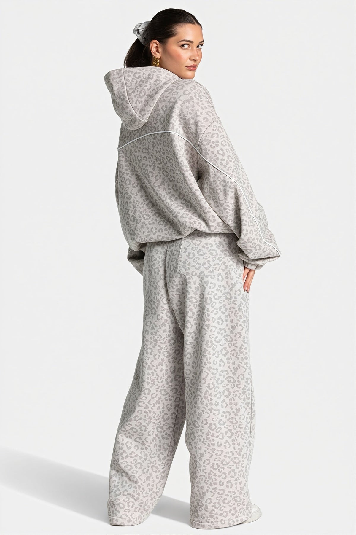 Leopard Hooded Casual Two Piece Set