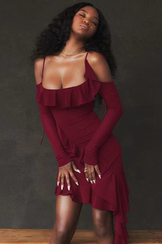 Asymmetric Off Shoulder Slip Dress