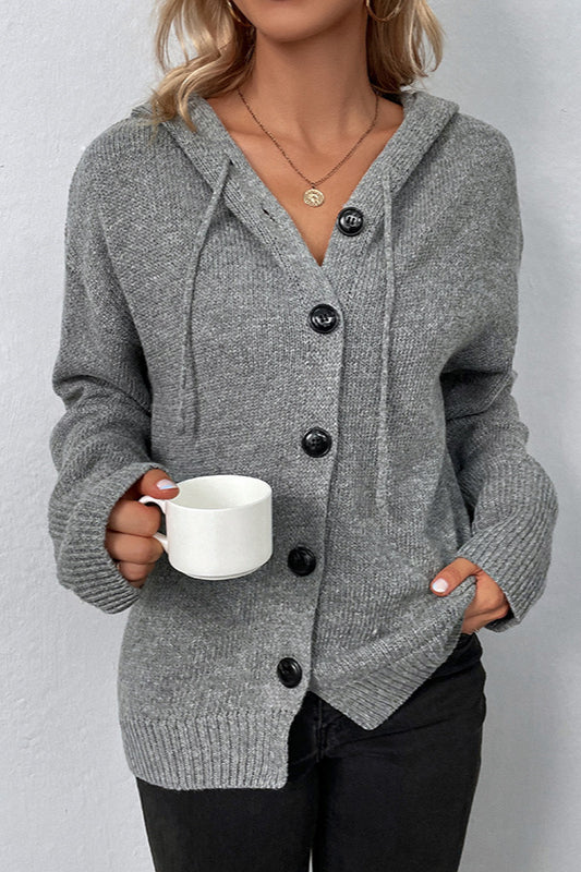 Stylish Button-Up Hooded Knit Cardigan for Cozy Comfort