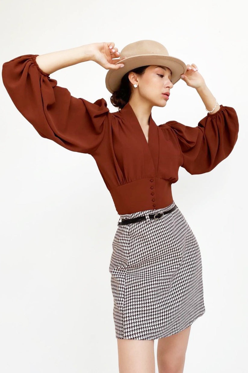 Balloon Sleeve Cropped Blouse