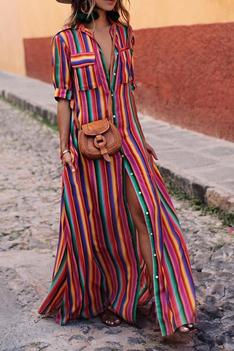Multicolor Stripe Maxi Dress - Fashionpara