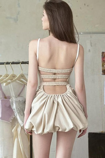 Square Neck Sleeveless Bubble Hem Bodycon Mini Dress