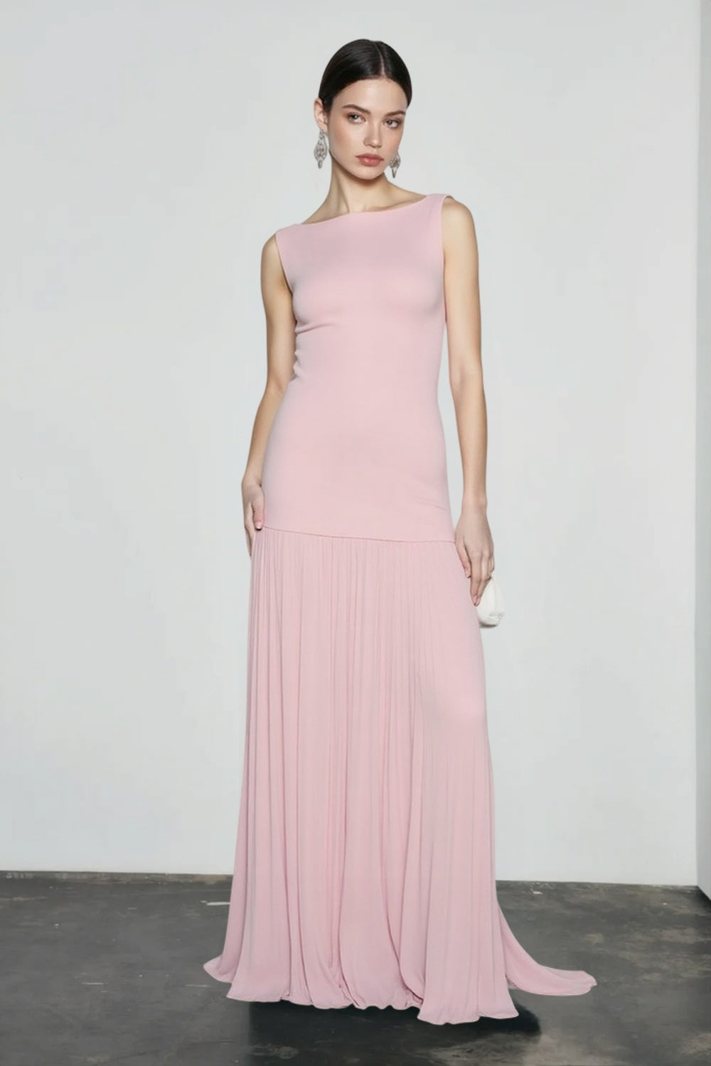 Boat Neck Pleated Drop Waist Maxi Dress 4