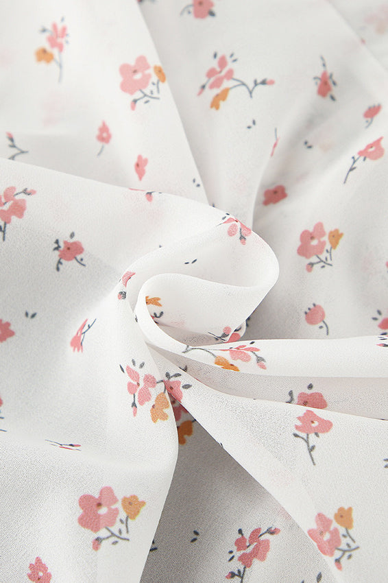 Floral Print Slim Fit V-neck Ruffled Blouse