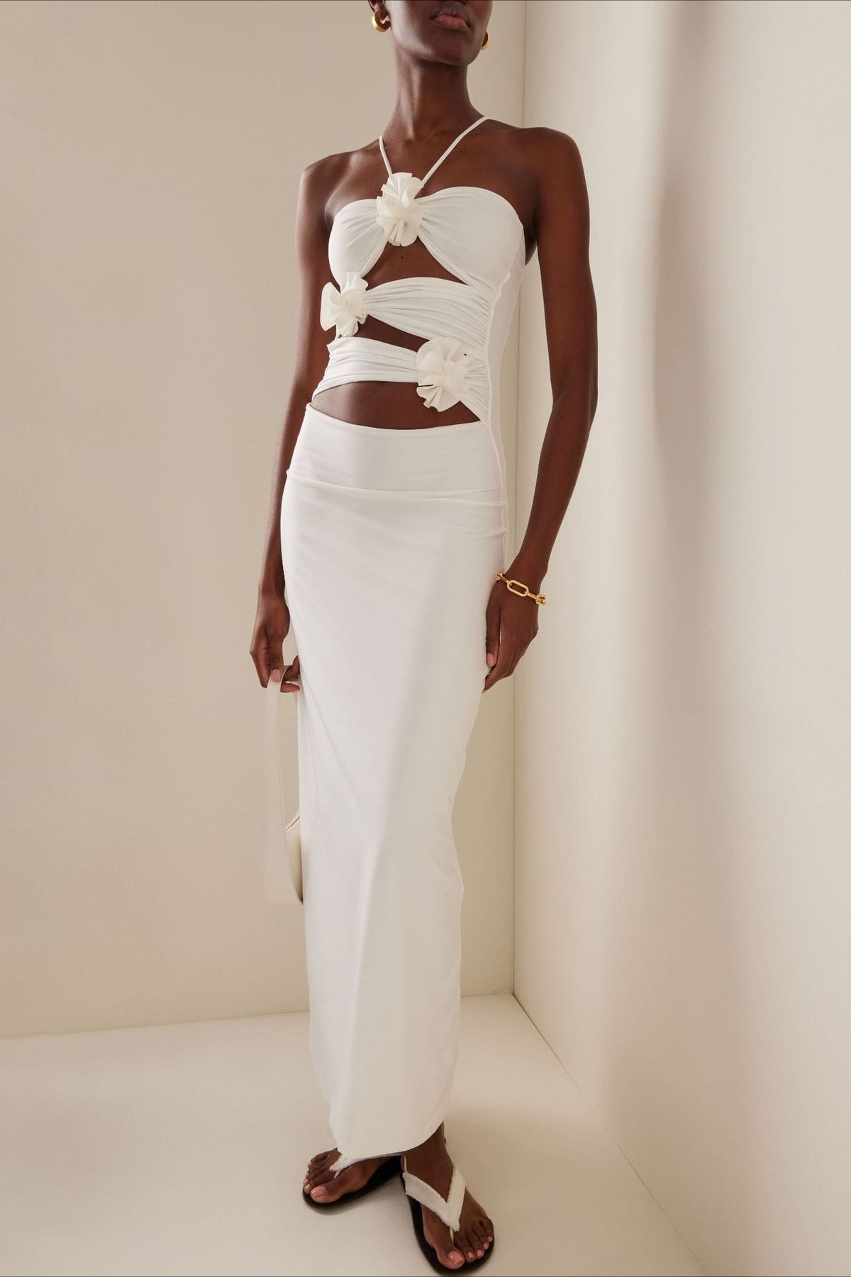 3D Floral Applique Halter Cutout Bodycon Dress