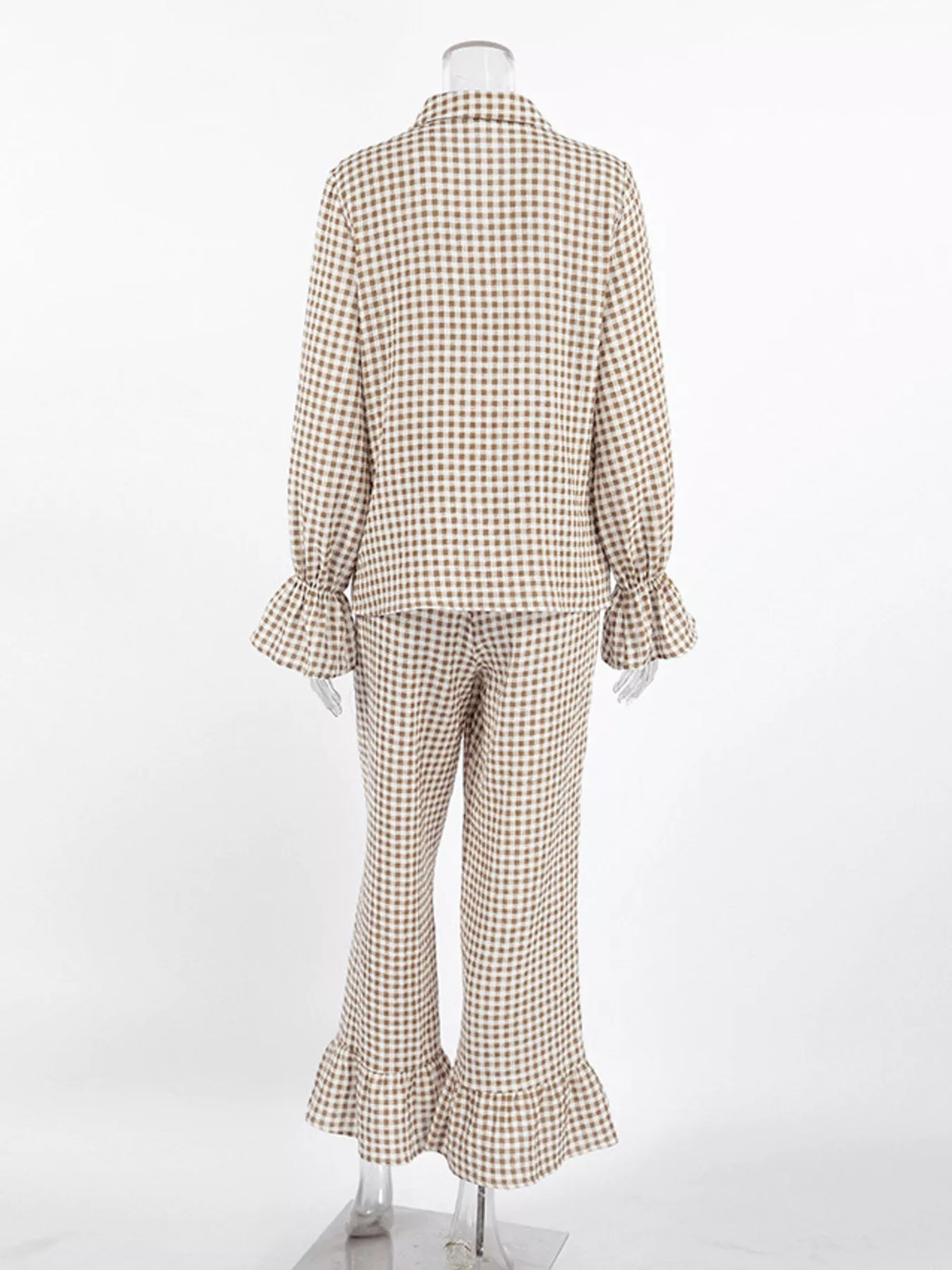Gingham Ruffle-Trim Top and Pants Lounge Set