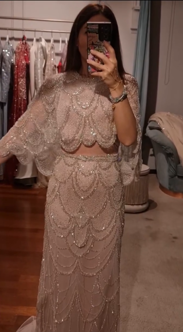 Gorgeous Tulle Sequin Beaded Long Prom Dress Two Piece Evening Dress D818